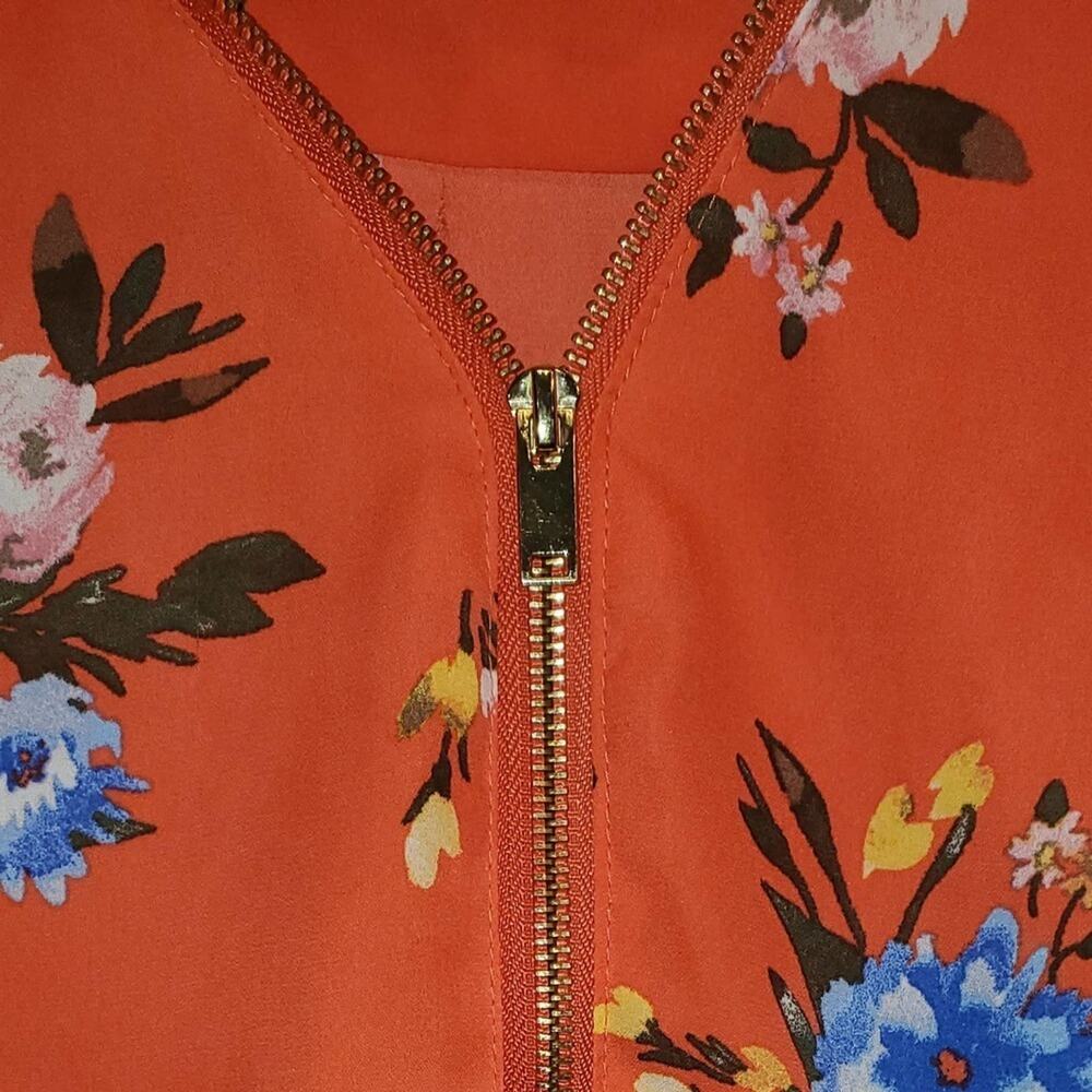 Rue 21 Women's Orange & Floral Springtime Short Sleeve 1/4 Zip Flowy Size XL - Picture 4 of 5